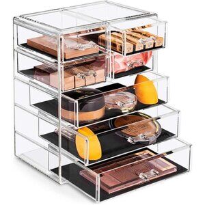 Acrylic Makeup Organizer Set, 7-Drawer Vanity & Countertop Cosmetic Storage